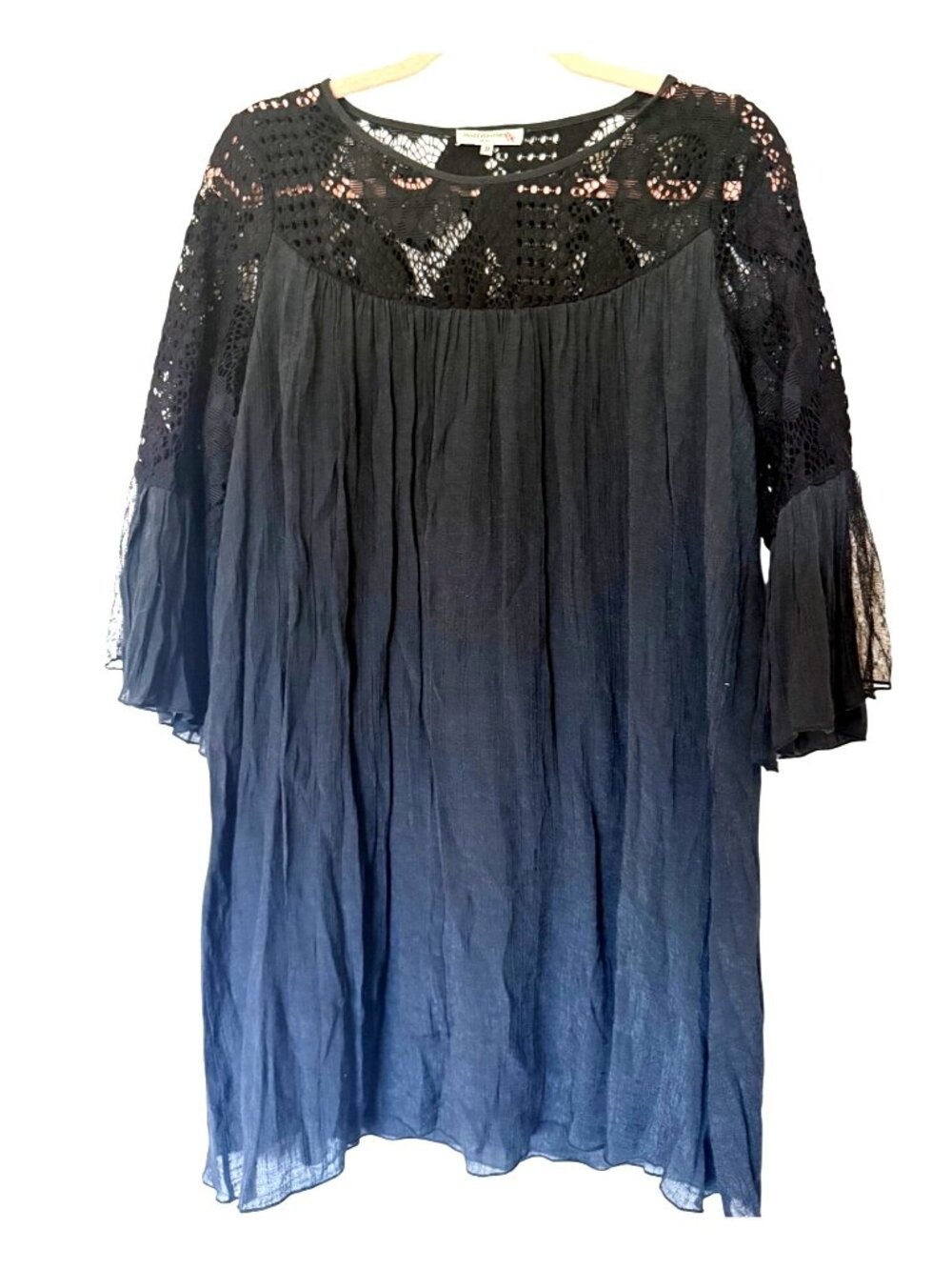 Vivid Collection of NY Black Crochet Yoke Bell Sleeve Boho Dress Womens Size M